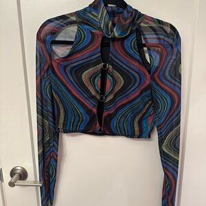 AFRM Electric Swirl Mesh Turtleneck Crop Top – Size M